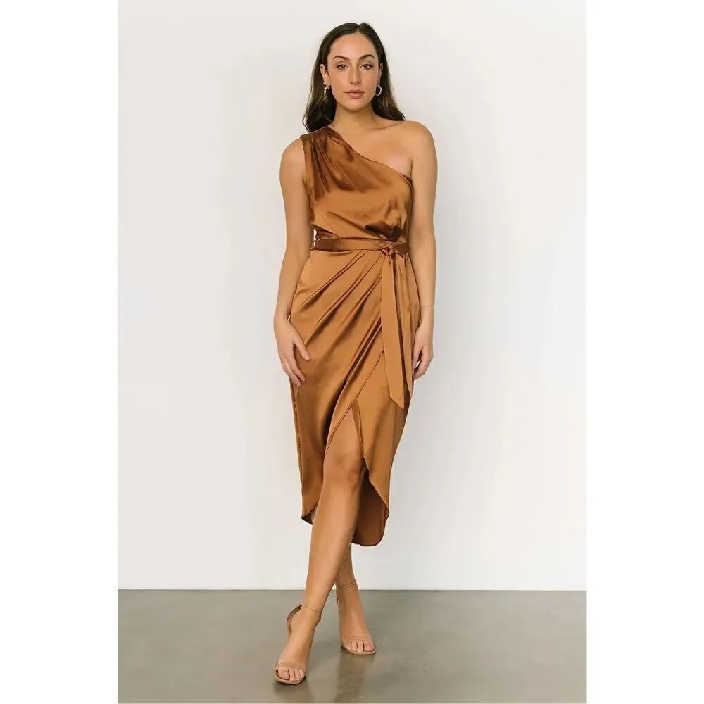 NWOT Celia One Shoulder Bronze Midi Dress by BalticBorn Medium